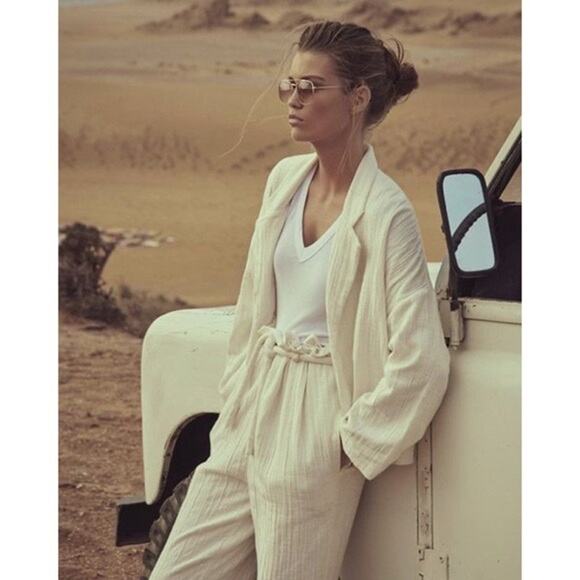 #233 NWT-Free People Suit You Endless Summer Beige Linen Blazer SzSm Ret$128 - Picture 2 of 5